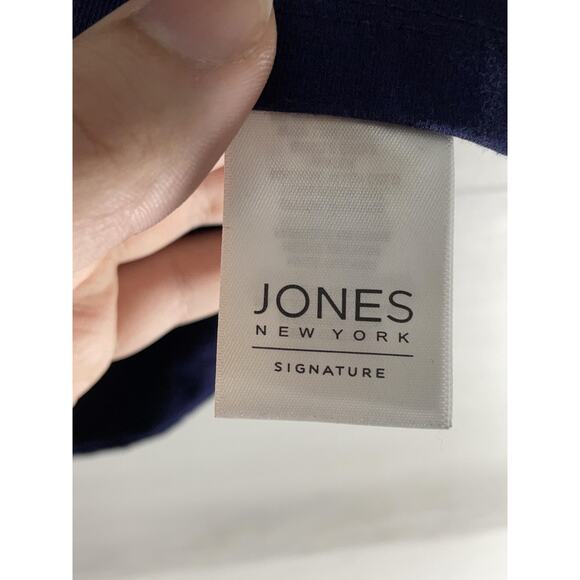 Jones New York Signature Shirt Womens Large Navy Blue Crochet Split Neck Top - Picture 7 of 10